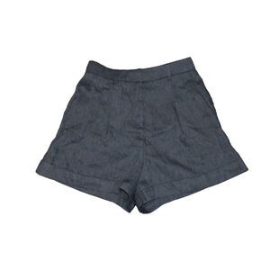 OGL Navy Linen Blend High Waist Cuffed Shorts Size Small